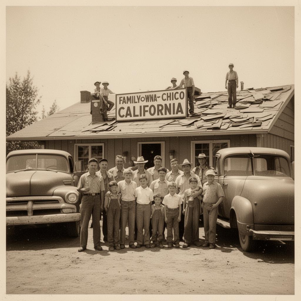 Butte Roofing family crew in Chico, circa 1950s