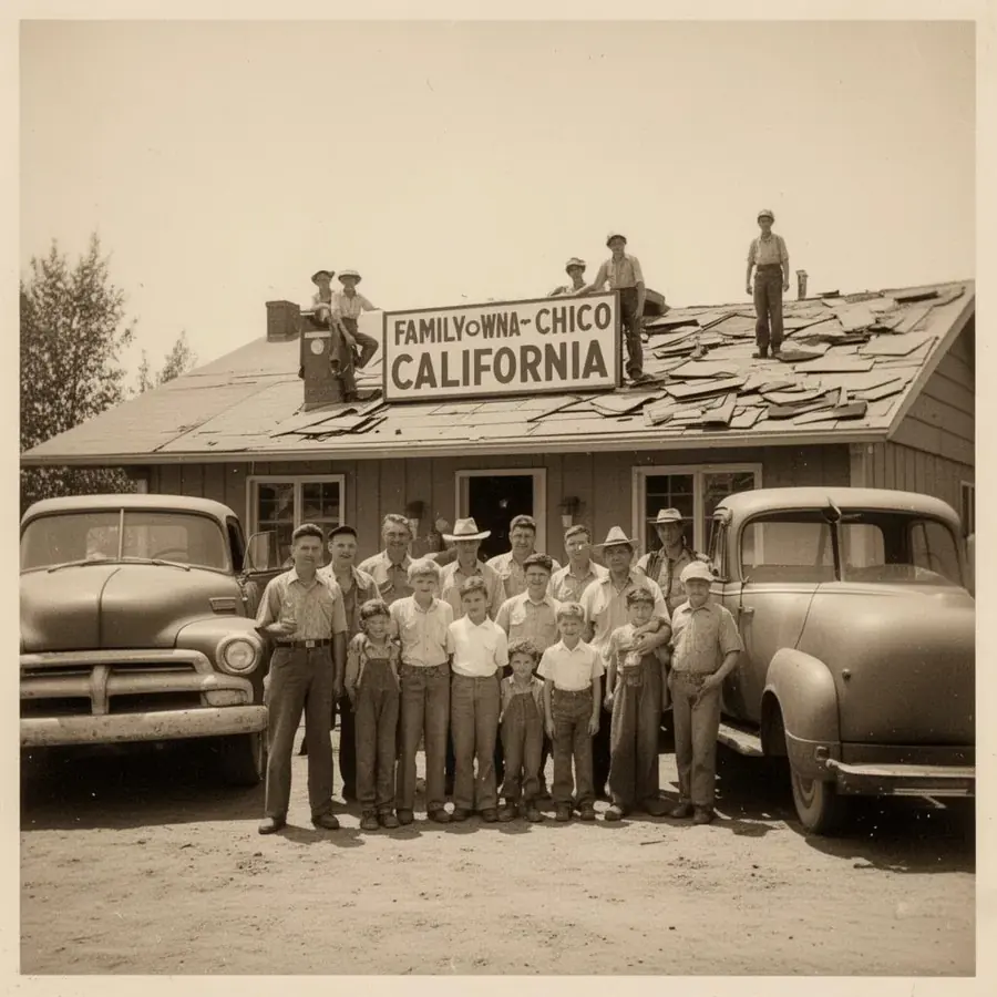 Butte Roofing family crew in Chico, circa 1950s