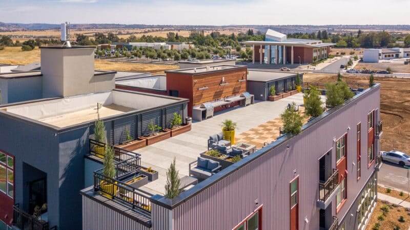 Commercial flat roof on building in northern california by butte roofing company